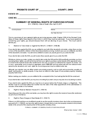Thumbnail of Ohio Form Summary Of General Rights Of Surviving Spouse