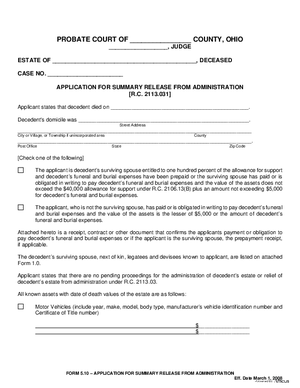 Thumbnail of Ohio Form Summary Release From Administration