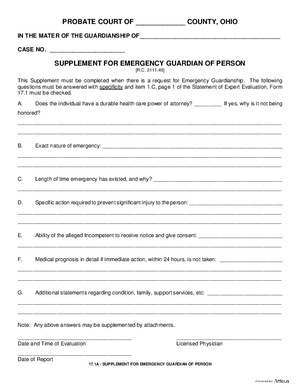 Thumbnail of Ohio Form Supplement For Emergency Guardianship Of Person