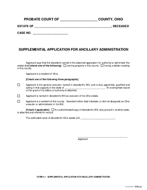 Thumbnail of Ohio Form Supplemental Application For Ancillary Administration