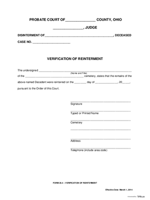 Thumbnail of Ohio Form Verification Of Reinterment