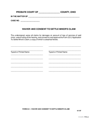 Thumbnail of Ohio Form Waiver And Consent To Settle Minor's Claim