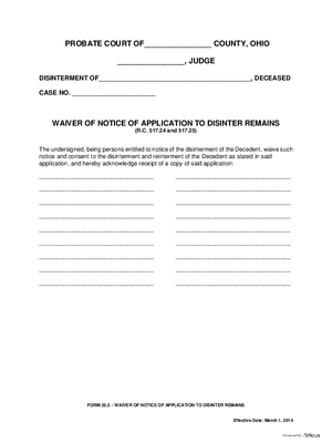 Thumbnail of Ohio Form Waiver Of Notice Of Application To Disinter Remains