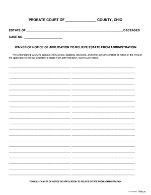 Thumbnail of Ohio Form Waiver Of Notice Of Application To Relieve Estate From Administration