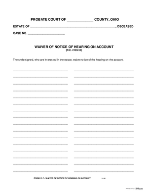 Thumbnail of Ohio Form Waiver Of Notice Of Hearing On Account