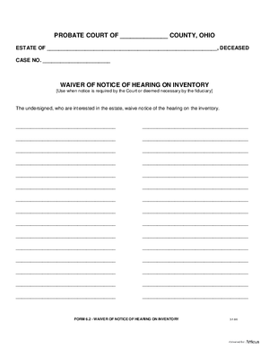 Thumbnail of Ohio Form Waiver Of Notice Of Hearing On Inventory