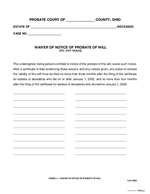Thumbnail of Ohio Form Waiver Of Notice Of Probate Of Will