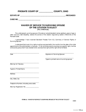 Thumbnail of Ohio Form Waiver Of Service To Surviving Spouse Of The Citation To Elect