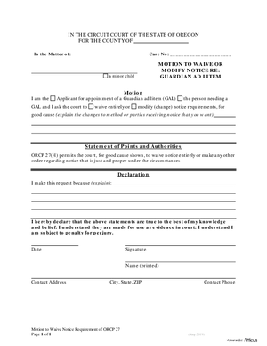 Thumbnail of Oregon Form Modification Of Notice Requirements For Guardian Ad Litem - In The Matter Of
