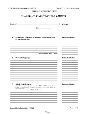 Thumbnail of Pennsylvania Form Guardian's Inventory For A Minor - Effective July 1, 2018
