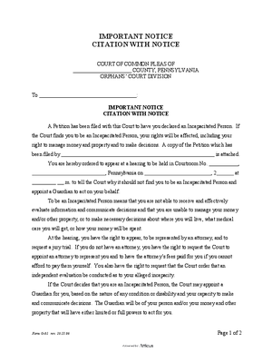 Thumbnail of Pennsylvania Form Important Notice: Citation With Notice (Pa. O.c. Rule 14.5) Effective Until May 31, 2019