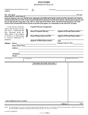 Thumbnail of Pennsylvania Form Inventory Eff 9 1 16