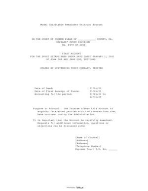 Thumbnail of Pennsylvania Form Model Charitable Remainder Unitrust Account