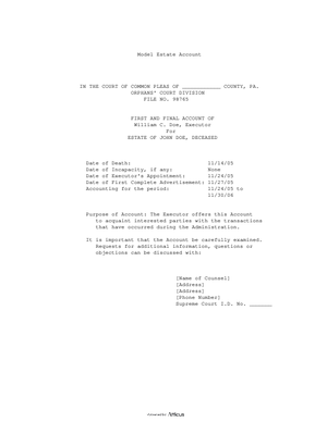 Thumbnail of Pennsylvania Form Model Estate Account
