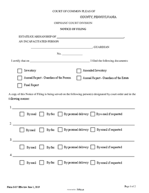 Thumbnail of Pennsylvania Form Notice Of Filing