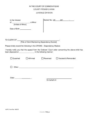 Thumbnail of Pennsylvania Form Notice Of Orphans Court Appeal Decision
