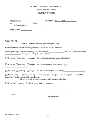 Thumbnail of Pennsylvania Form Notice Of Orphans Court Order