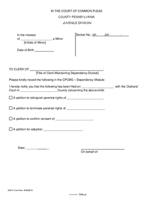 Thumbnail of Pennsylvania Form Notice Of Orphans Court Petition Filing