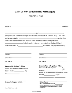 Thumbnail of Pennsylvania Form Oath Of Non-subscribing Witness(es) Eff 1 1 20