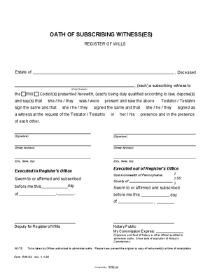 Thumbnail of Pennsylvania Form Oath Of Subscribing Witness(es) Eff 1 1 20