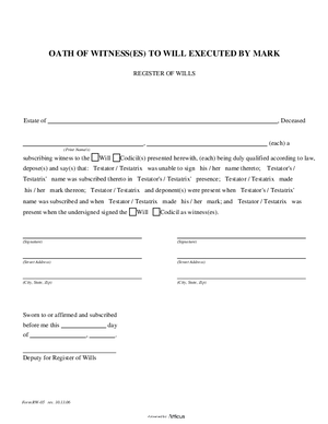 Thumbnail of Pennsylvania Form Oath Of Witness(es) To Will Executed By Mark