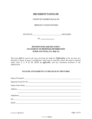 Thumbnail of Pennsylvania Form Petition For Adjudication - Decedent's Estate Eff 09 01 16