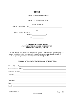 Thumbnail of Pennsylvania Form Petition For Adjudication - Trust Estate Eff 09 01 16