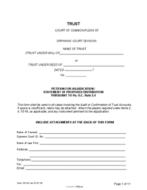 Thumbnail of Pennsylvania Form Petition For Adjudication - Trust Estate Eff 1 1 20