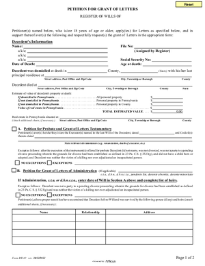 Thumbnail of Pennsylvania Form Petition For Grant Of Letters