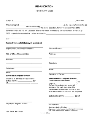 Thumbnail of Pennsylvania Form Renunciation Eff 1 1 20