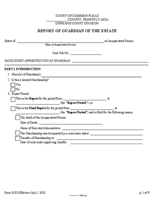 Thumbnail of Pennsylvania Form Report Of Guardian Of The Estate - Effective July 1, 2018