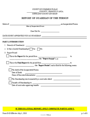 Thumbnail of Pennsylvania Form Report Of Guardian Of The Person - Effective July 1, 2018