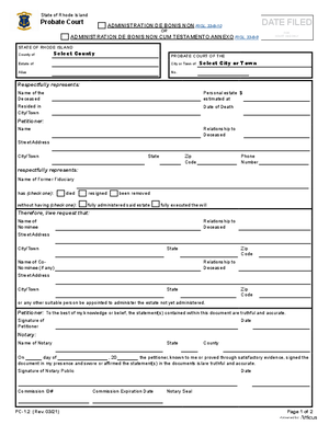 Thumbnail of Rhode Island Form Administration De Bonis Non Or De Bonis Non Cum Testamento Annexo