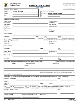 Thumbnail of Rhode Island Form Administration Petition