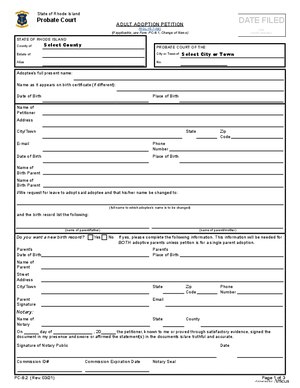 Thumbnail of Rhode Island Form Adult Adoption Petition And Change Of Name