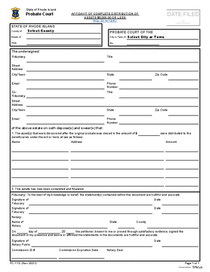 Thumbnail of Rhode Island Form Affidavit Complete Distribution $5000 Or Less
