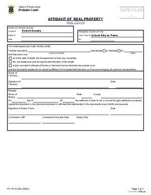 Thumbnail of Rhode Island Form Affidavit Of Real Property
