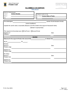Thumbnail of Rhode Island Form Allowance For Support Of Family