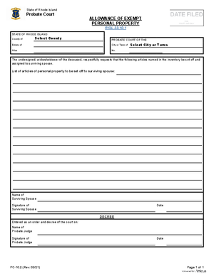 Thumbnail of Rhode Island Form Allowance Of Furniture