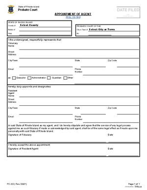 Thumbnail of Rhode Island Form Appointment Of Agent