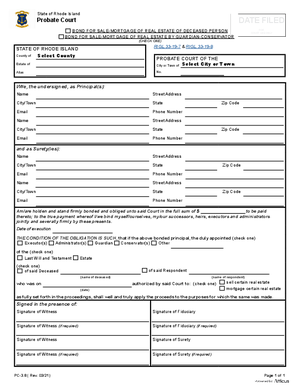 Thumbnail of Rhode Island Form Bond For Sale Mortgage Or Real Estate Of Deceased Person Or By Guardian-conservator