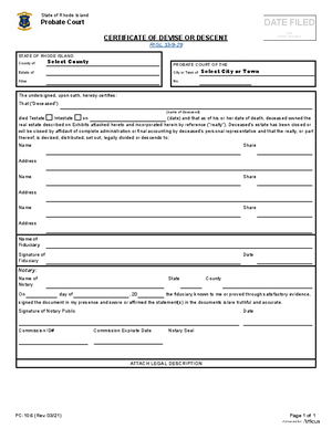 Thumbnail of Rhode Island Form Certificate Of Devise Or Descent