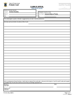 Thumbnail of Rhode Island Form Claim Of Appeal