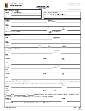 Thumbnail of Rhode Island Form Custodianship