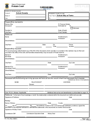Thumbnail of Rhode Island Form Foreign Will