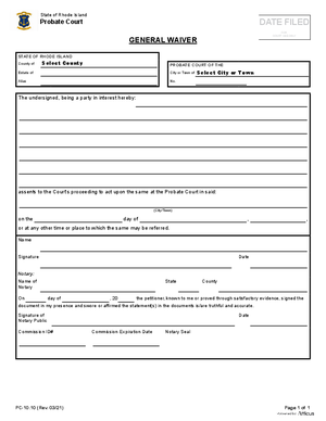 Thumbnail of Rhode Island Form General Waiver