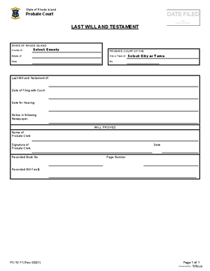 Thumbnail of Rhode Island Form Last Will And Testament