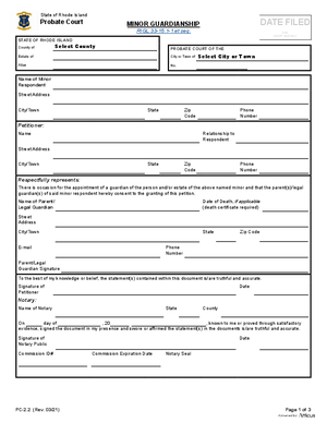 Thumbnail of Rhode Island Form Minor Guardianship