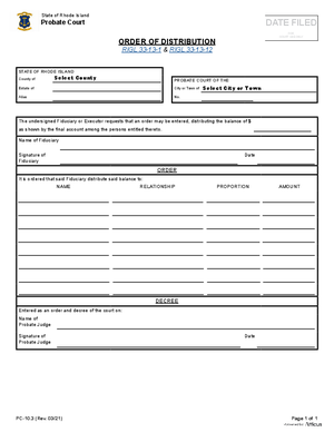 Thumbnail of Rhode Island Form Order Of Distribution