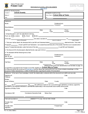 Thumbnail of Rhode Island Form Petition To File Will With No Assets